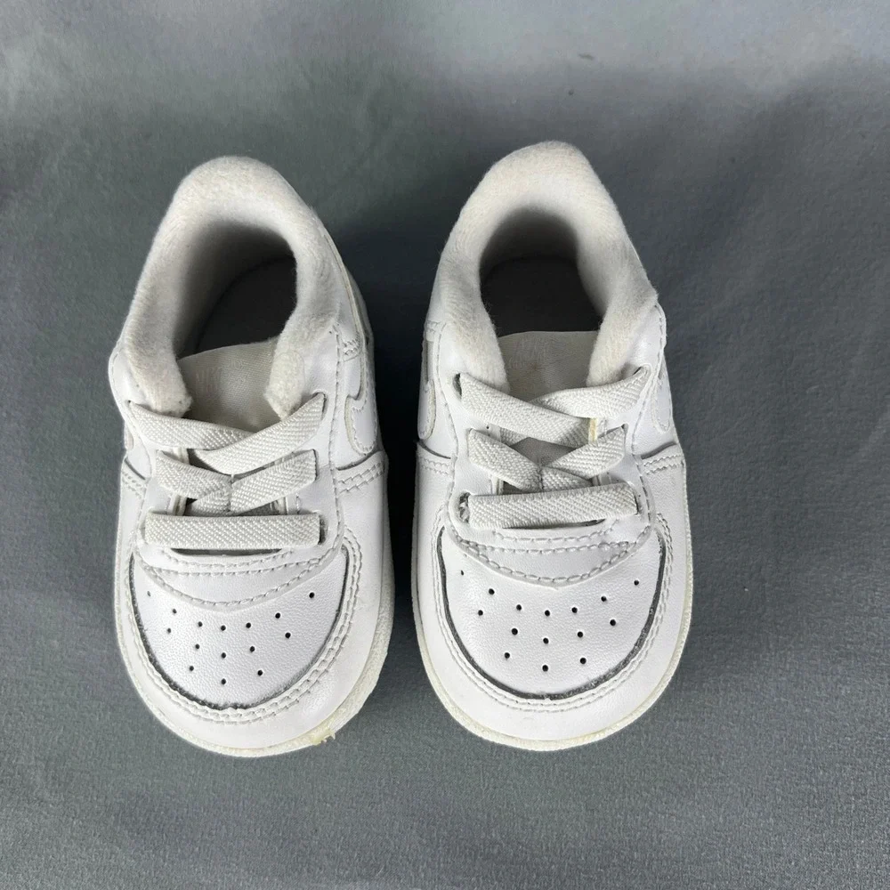 Nike Force 1 Crib Sneaker Boys 3 Triple White Upper Leather Round Toe CK2201-100